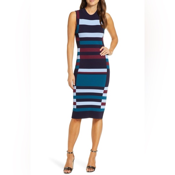 Vince Camuto Colorblock Midi Sweater Dress - Picture 1 of 3